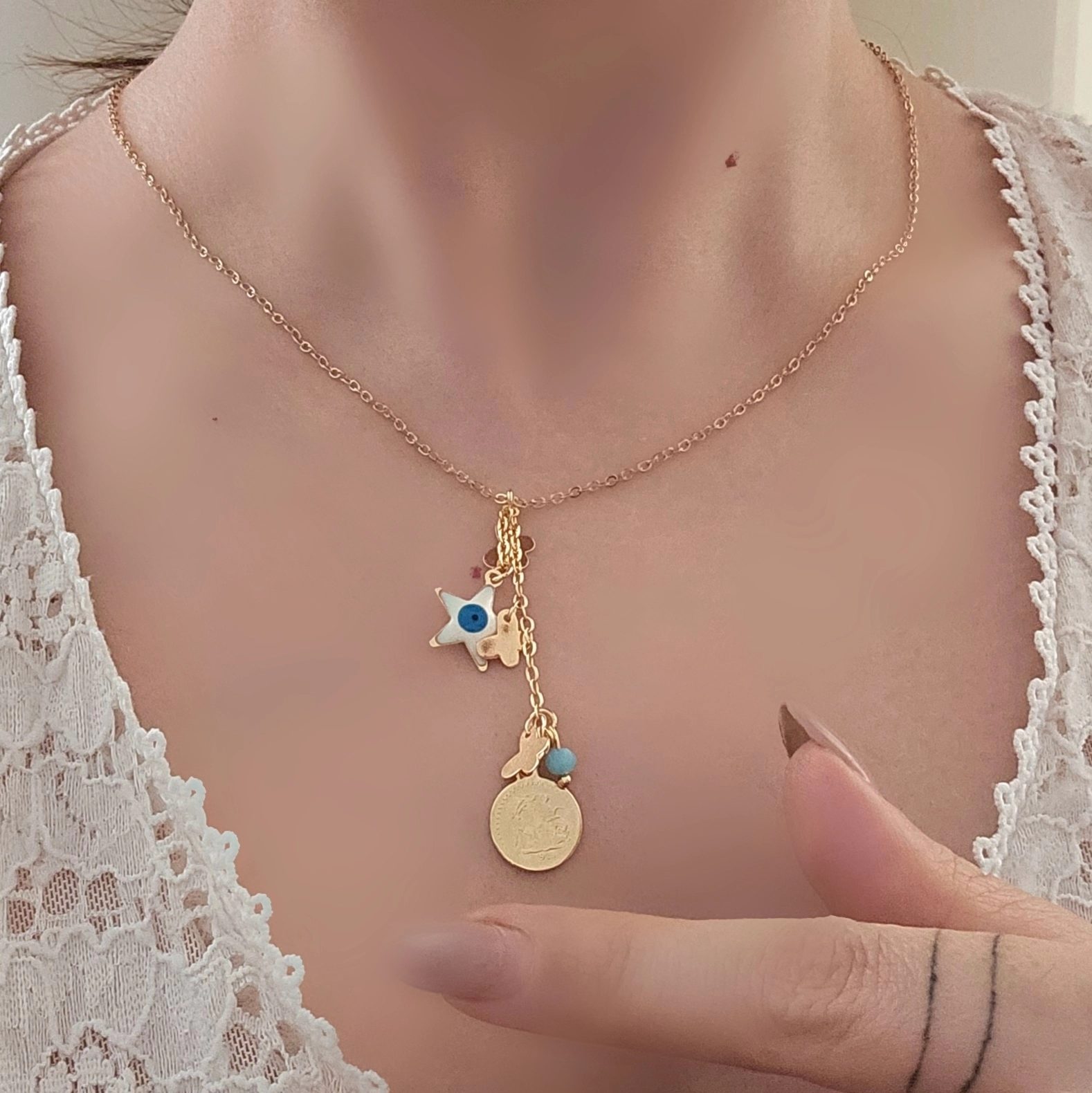 گردنبند چشم نظر طلایی زنانه برند استیل