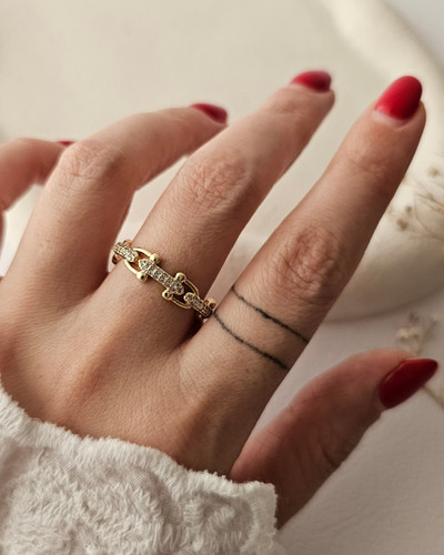 انگشتر فری سایز تیفانی نگیندار طلایی برند ترندی