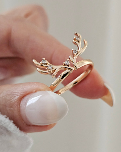 انگشتر شاخ گوزن طلایی برند ysx