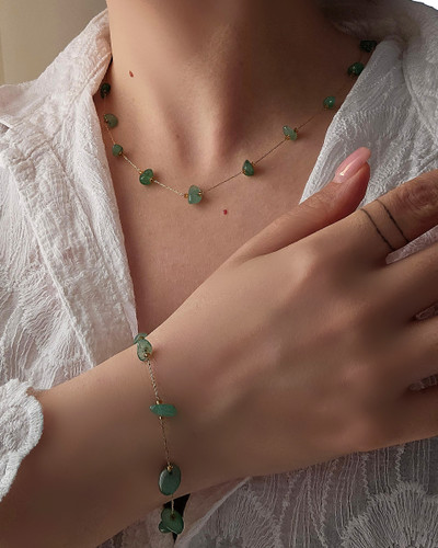ست دستبند و گردنبند سنگطبیعی اونتورین(دارای انرژی و خواص، توضیحات محصول)