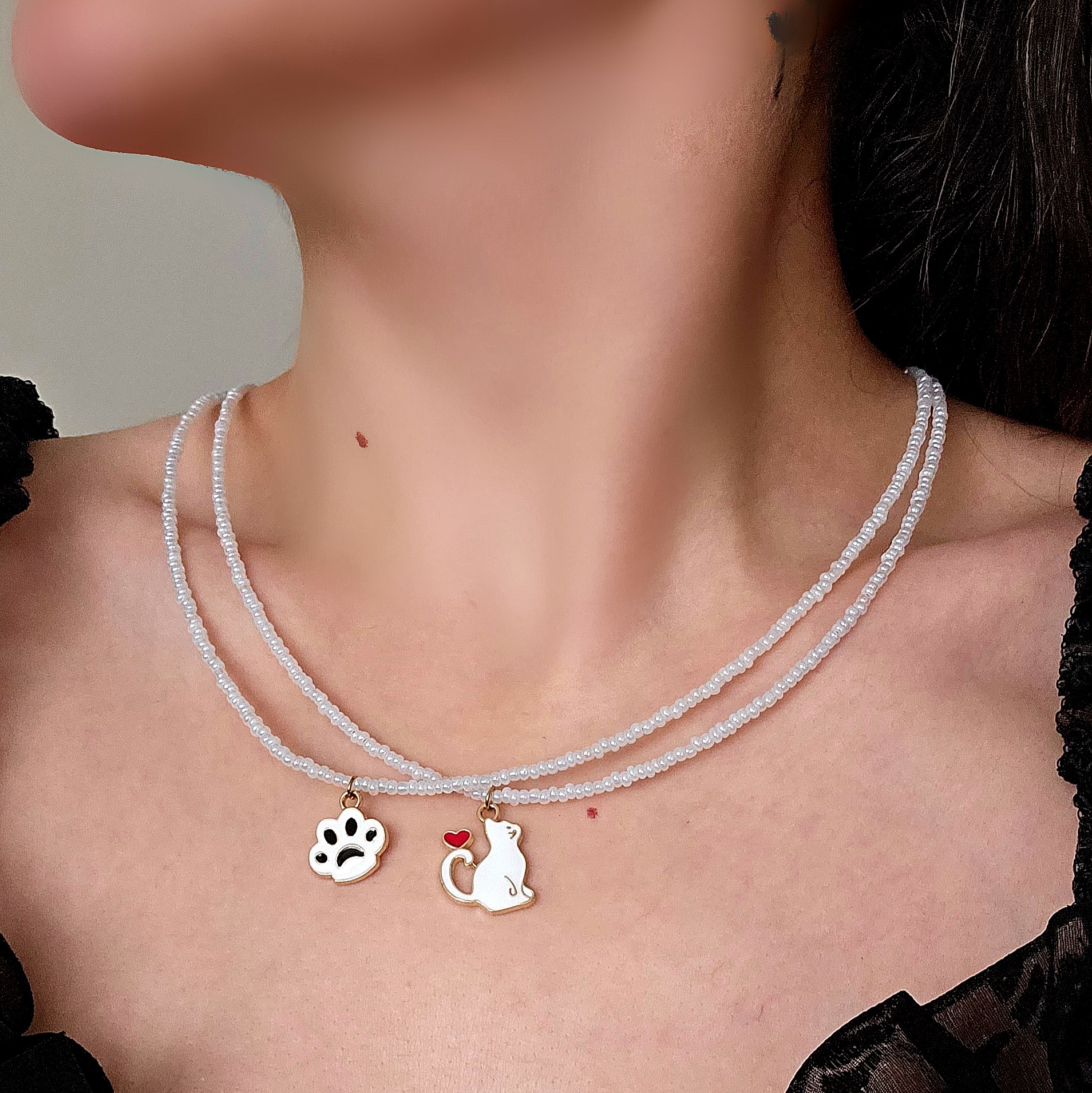 گردنبند منجوقی ترک با آویز گربه و پنجه گربه 🐱